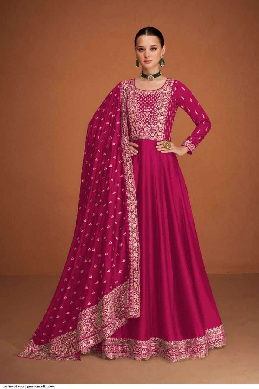 Vichitra Silk Embroidery Gowns Anarkali Long Gowns Sequin Gown - MYLUXURY LANE ENTERPRISE